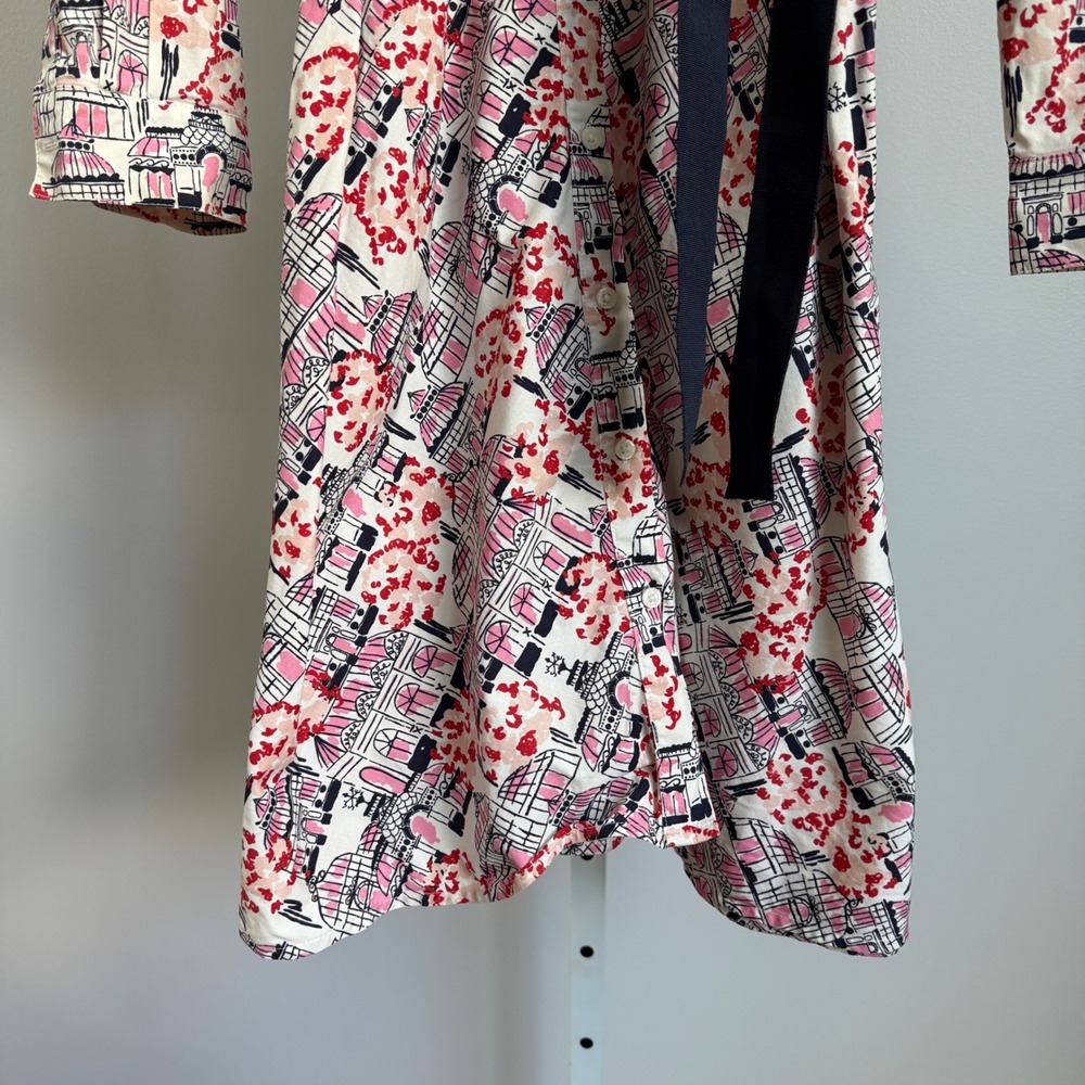 Boden Cotton Paris Print Quirky Art to Wear Belted Collared Shirt Dress 16 Pink - Picture 3 of 8